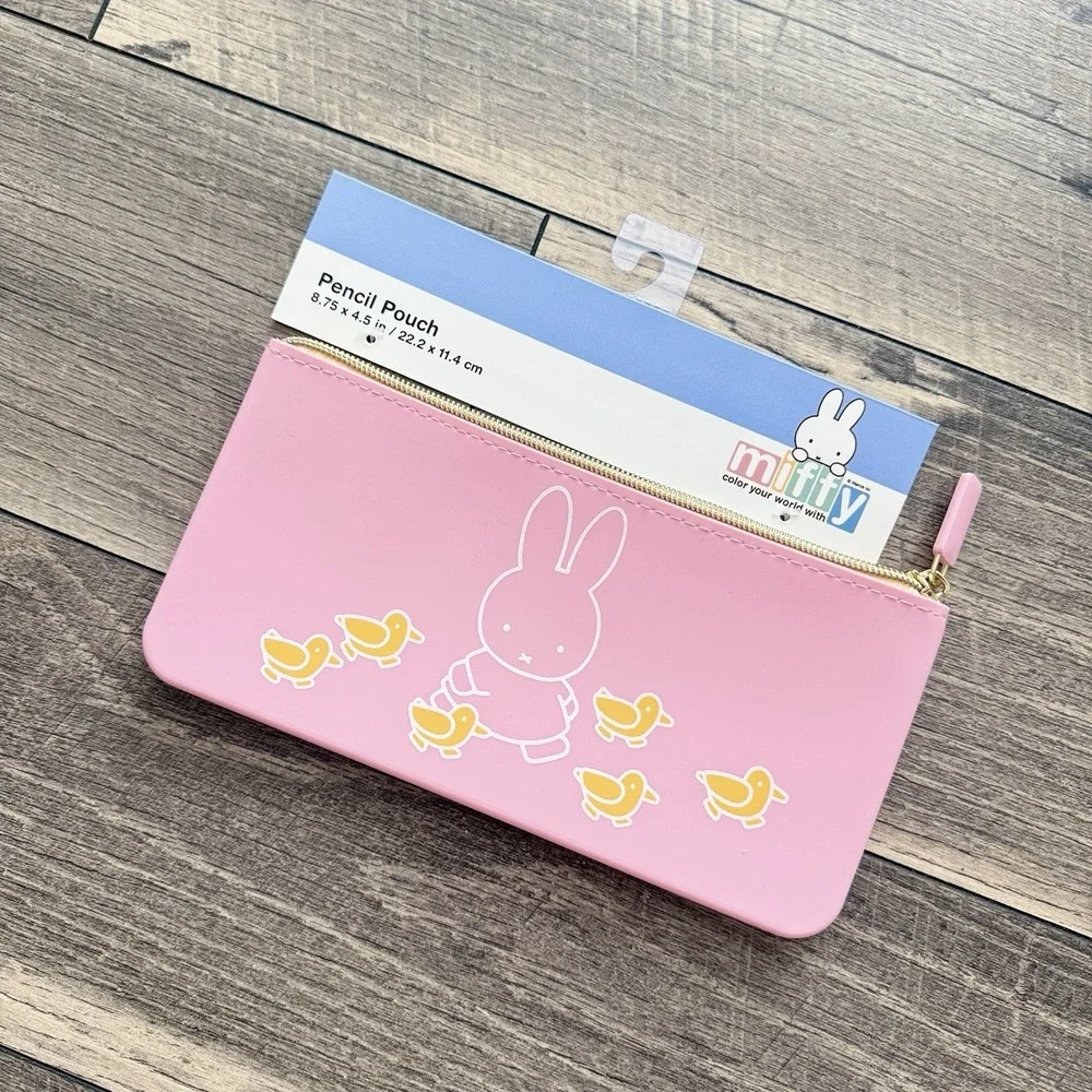 MIFFY‎ Bunny w/ Ducks Pastel Pink Silicone Pencil Pouch 8.75